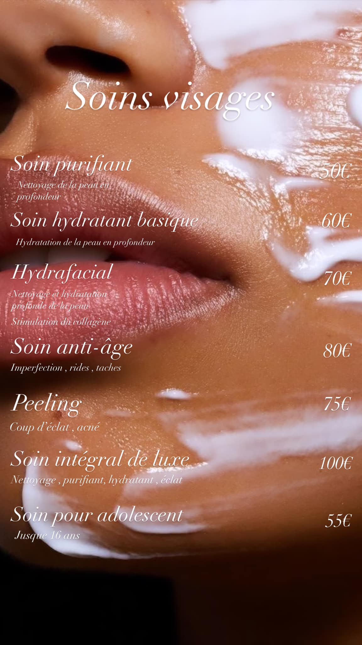 Tarifs soins visage