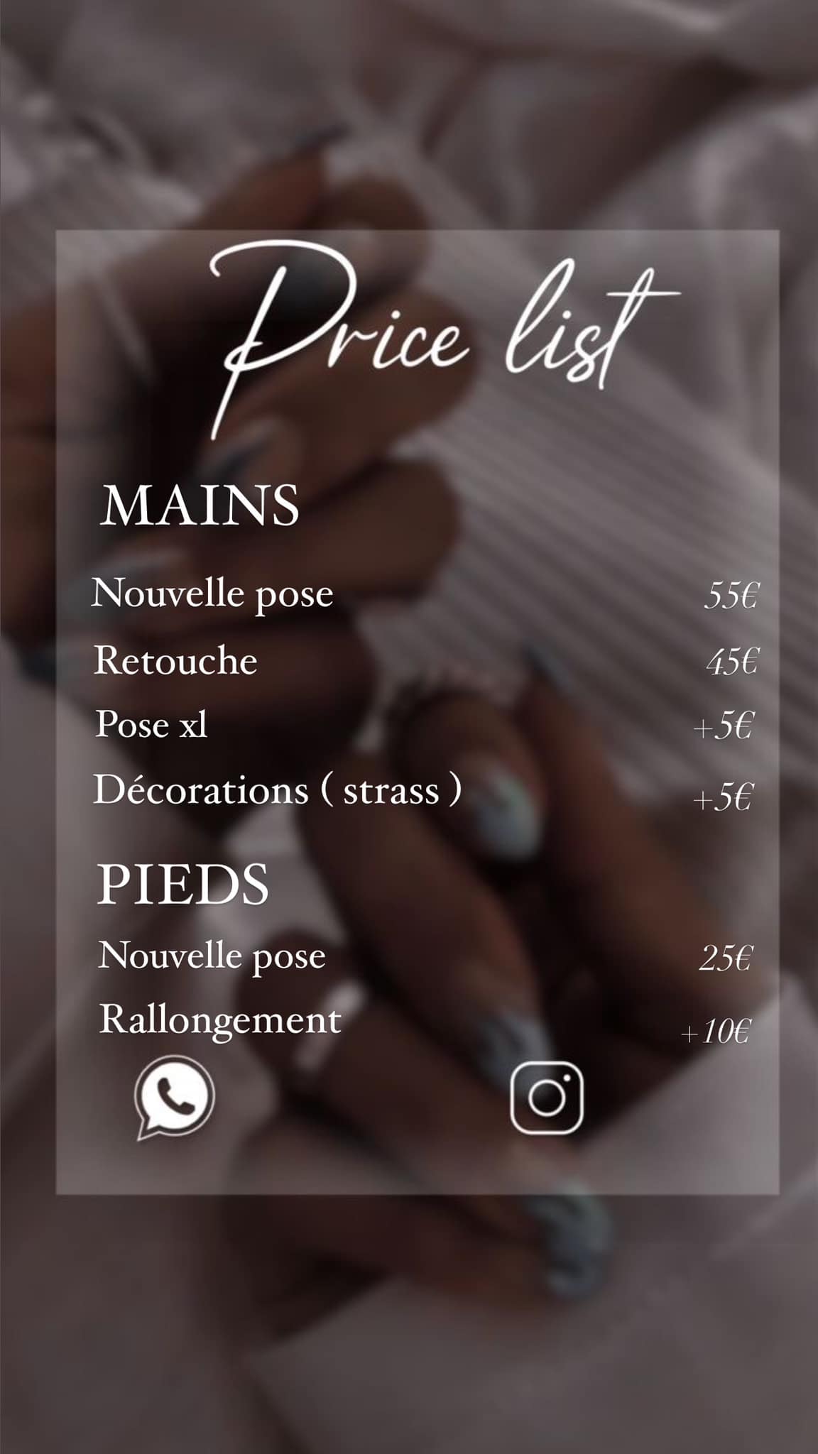Tarifs ongles gel mains et pieds