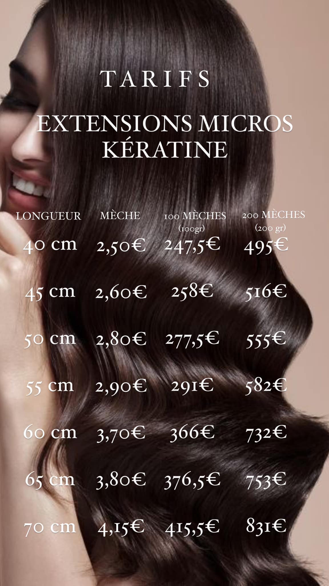 Tarifs extensions micros kératine