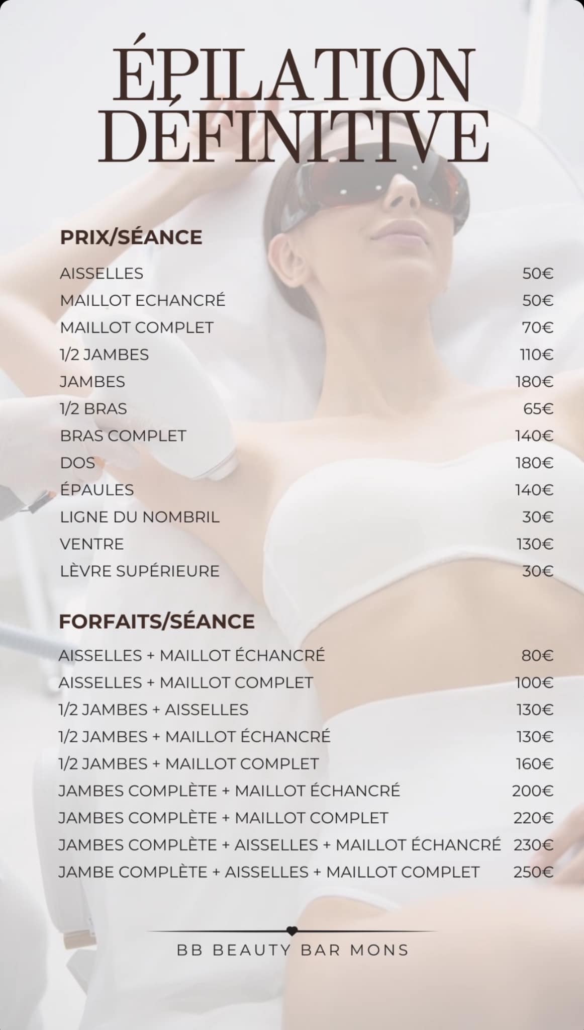 Tarifs épilation définitive laser